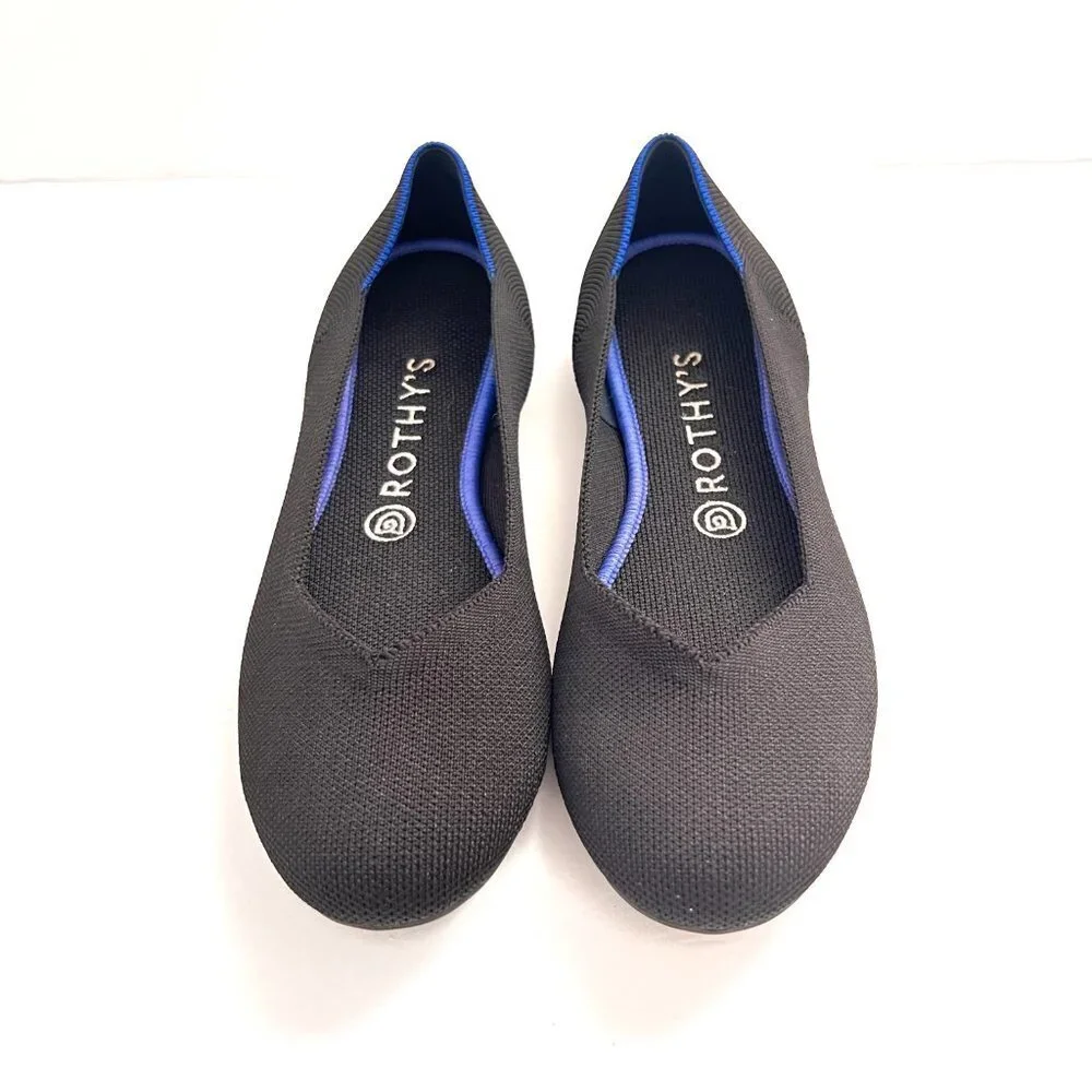 Rothy's The Flat Shoes Black Blue Trim Wardrobe Staple Ballerina Flats